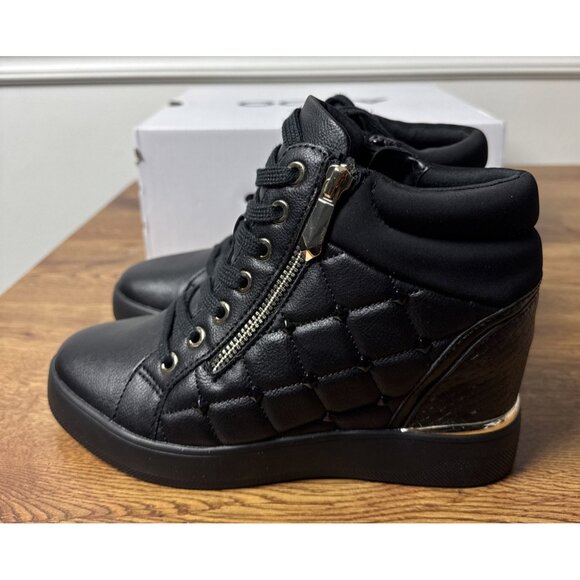 Aldo Shoes - ALDO Ailannah Size 7 Black Faux Leather Lace Up/Zip Hi Top Sneakers Women’s